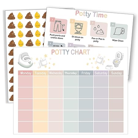 17 Pcs Sticker Chart for Kids Potty Training, Daily Record Potty Training Sticker Chart for Girls with Poop and Pee Stickers Toilet Train Reward Charts for Toddlers Boy Girl (Chart17)