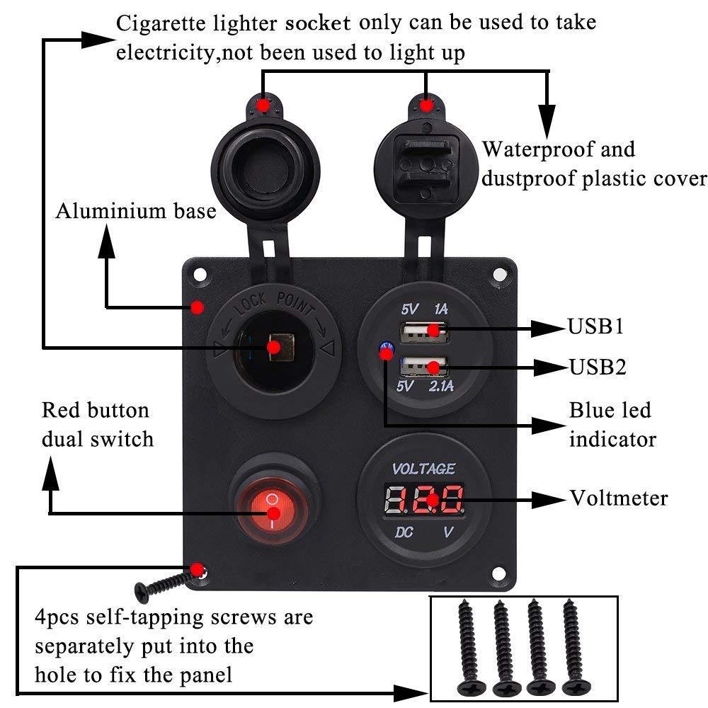 Accendisigari Usb Auto Pannello Con Interruttore, Voltmetro, Presa - Foto 3