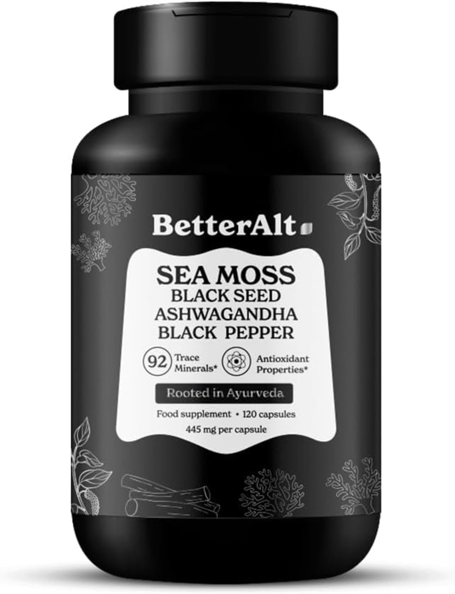 Better Alt Sea Moss Capsules- Irish Sea Moss with Black Seed Oil, Ashwagandha & Black Pepper for Stamina, Strength & Endurance- High Potency Sea Moss Supplement - 60 Servings, 120 Capsules