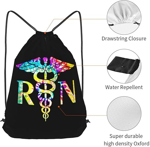 Miniatura 3 de Lovely Rn Registered Enfermera Mochila con cordón Mochila Deportiva Gimnasio Sackpack para Hombres Mujeres (negro), Negro (Black)