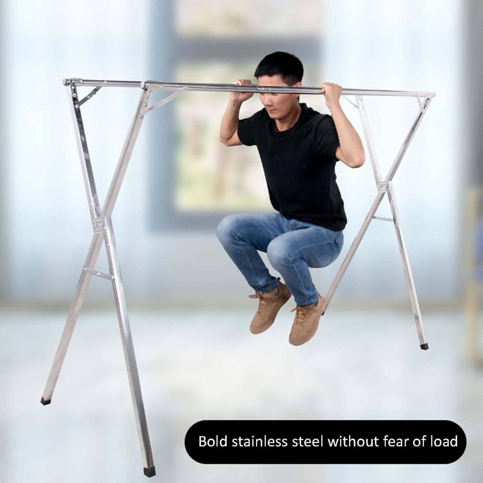 Generico Stendibiancheria in Acciaio Inossidabile Resistente, Supporto per bucato salvaspazio, aste estensibili da 79"/95" per Uso Interno ed Esterno, Organizer per Indumenti Durevole