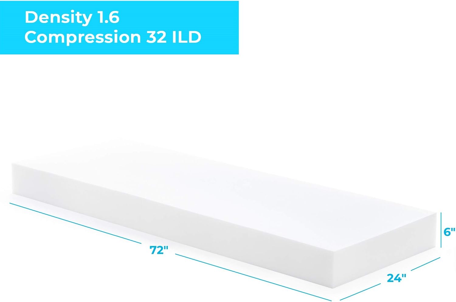 Linenspa High Density Cushion Craft Foam - Perfect for Chairs, Sofas, Headboards, and DIY Projects, 6" x 24" x 72", White