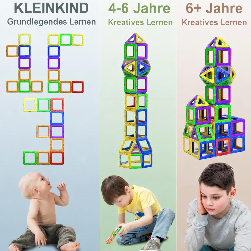 Magnetische Kachel-Bausteine Spielzeug – STEM Pädagogische Magnetblöcke für Kinder, Kreatives Vorschul-Lernen Sensorik Montessori Magnetspielzeug für Jungen & Mädchen ab 3 Jahren – 94 Stück