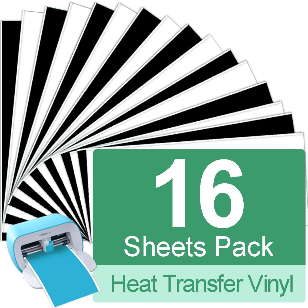 TAOYIO Smart Iron On for Cricut Joy, Pack of 16 14 cm x 30.5 cm Heat Transfer Vinyl Flex Film Plotter Textile Easy to Cut & Weed, Plotter Film Textile, Clothing Iron-On Film, T-Shirts — image 1