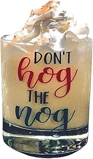 Don't Hog The Nog Christmas Egg Nog Glass, Holiday Rocks Glass with Green and Red Design, White Elephant Gift