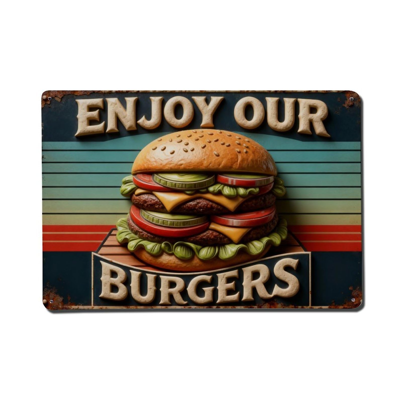 Burger With Lettuce Tomato And Cheese Metal Tin Sign Plaque