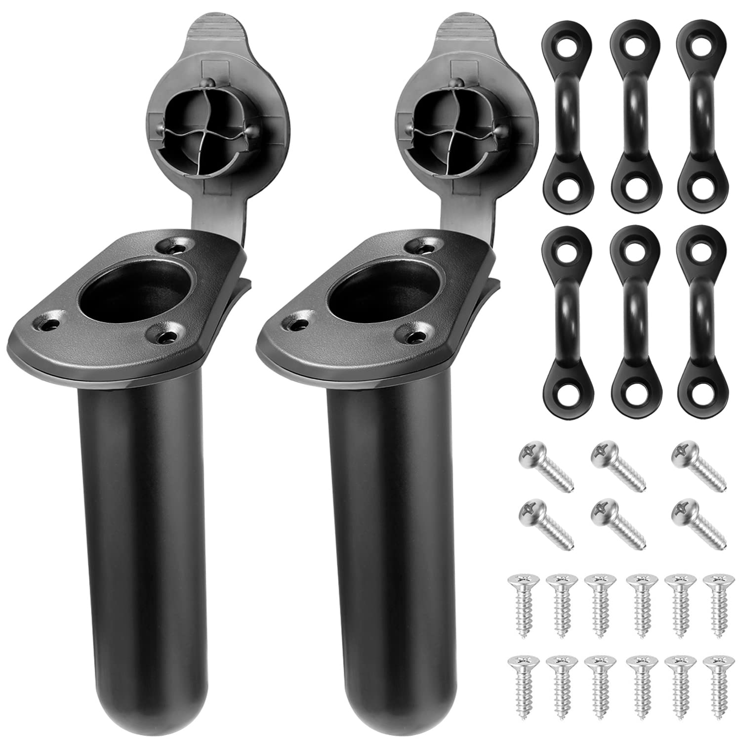 Kayak - Supporto per canna da pesca, 1 confezione da 1 supporto per canne da pesca e copertura per canoa, barca da pesca e kayak (2 pezzi nero)
