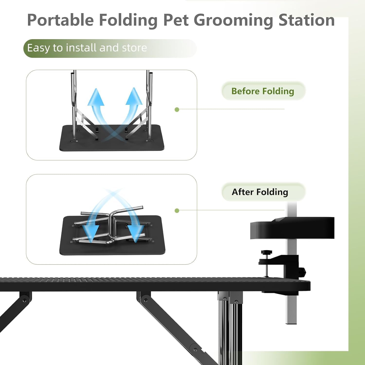 36'' Blue Foldable Dog Grooming Table with Iron Frame and Mesh Tray