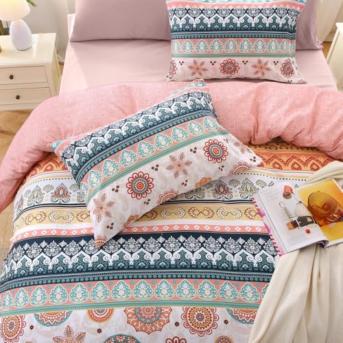 Image of MUXHOMO Bed in a Bag King 7 Pieces, King Comforter Set Reversible Bohemian Botanical Flowers Design, Ultra Soft & Breathable Bedding Sets with Comforter, Sheets, Pillowcases & Shams