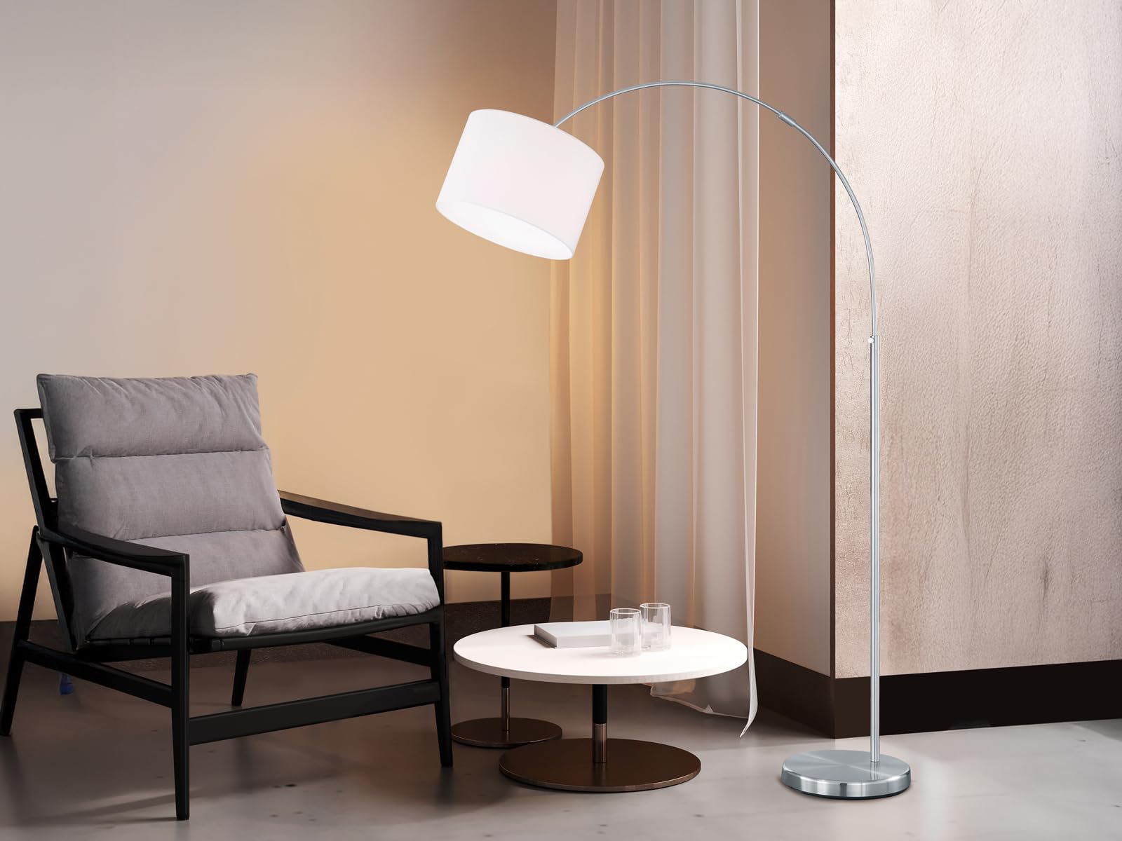 meineWunschleuchte Lampada ad arco regolabile in altezza con paralume in tessuto, colore bianco, altezza max. 215 cm