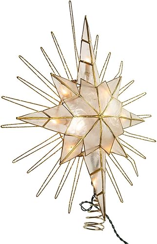Kurt Adler 10 luces de 14 pulgadas con purpurina dorada Capiz Bethlehem Star Treetop