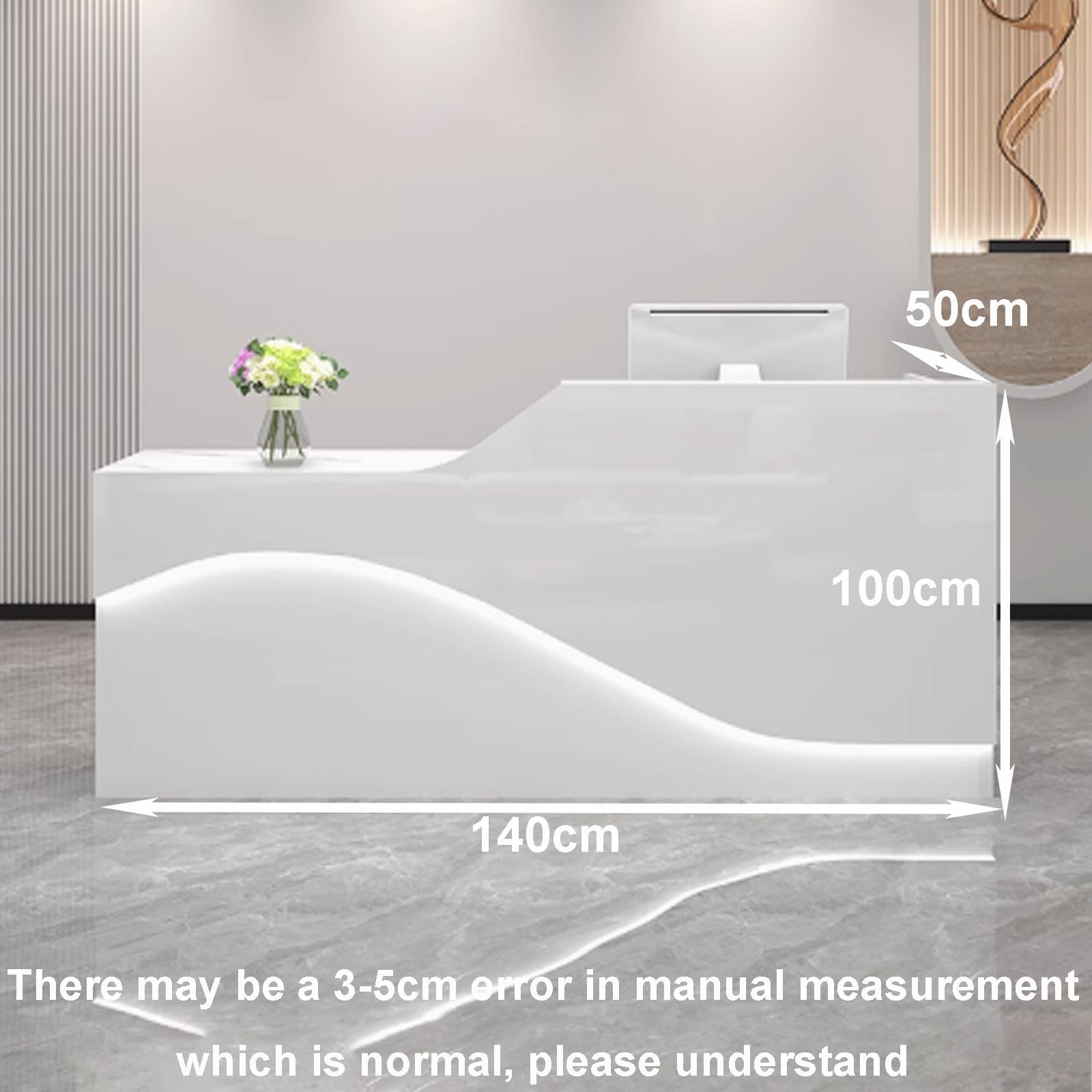 Empfangstresen für Praxis, Reception Desk Salon, Empfangstheke Tresen Rezeption, Rezeptionstheke Holzwerkstoff Einfach zu Montieren(White with Gold,1.4m)