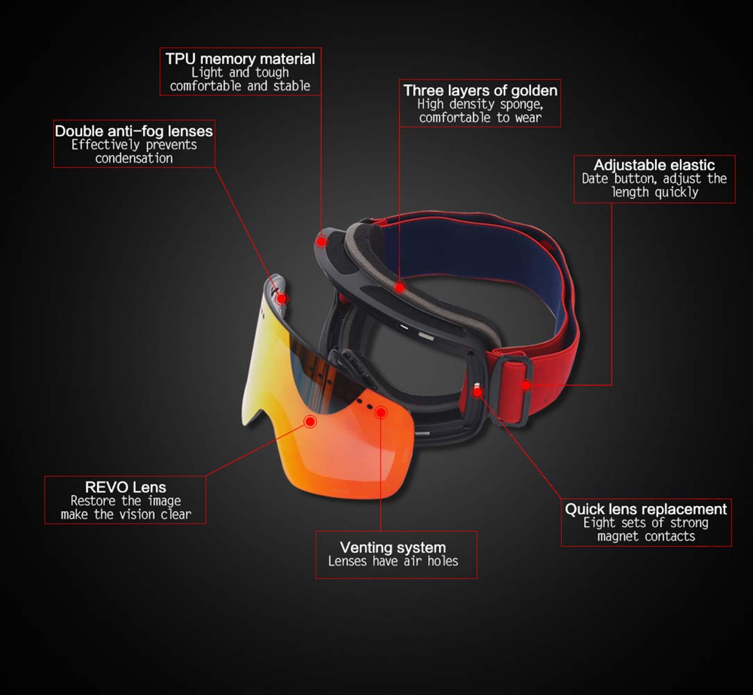 C- Schnee-Skibrille für Männer, Frauen, Jugendliche, Anti-Fog-UV400-Snowboardbrille, helmkompatible Schneemobilbrille für den Wintersport im Freien, Snowboarden, Skaten,L