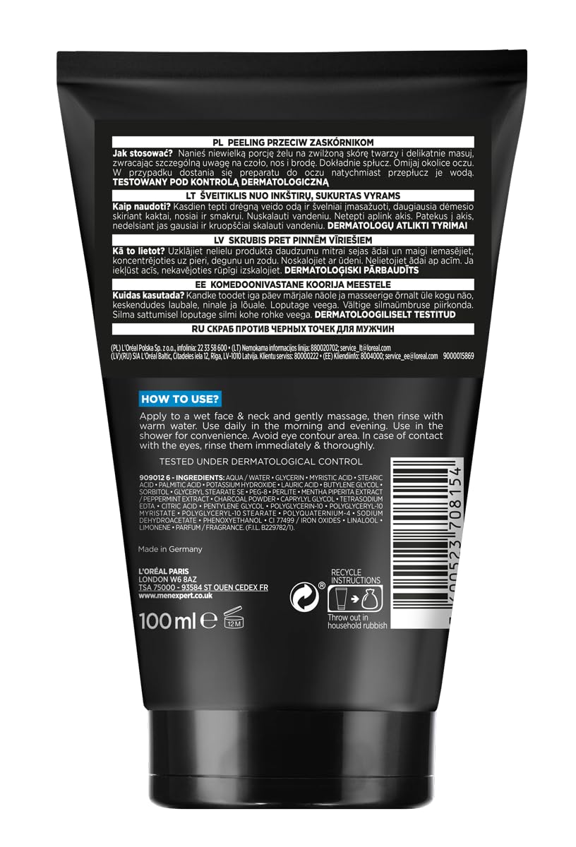 L'Oréal Paris Men Expert Pure Charcoal Peeling do twarzy przeciw zaskórnikom, 100 ml