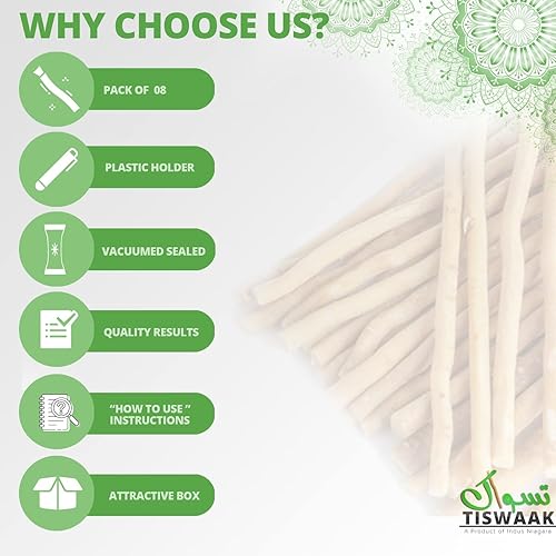 Miniatura 6 de Paquete de 8 unidades Miswak Stick Natural Blanqueamiento de Dientes  Cepillo de dientes de hierbas con sabor natural musulmán Miswak Sticks sellado