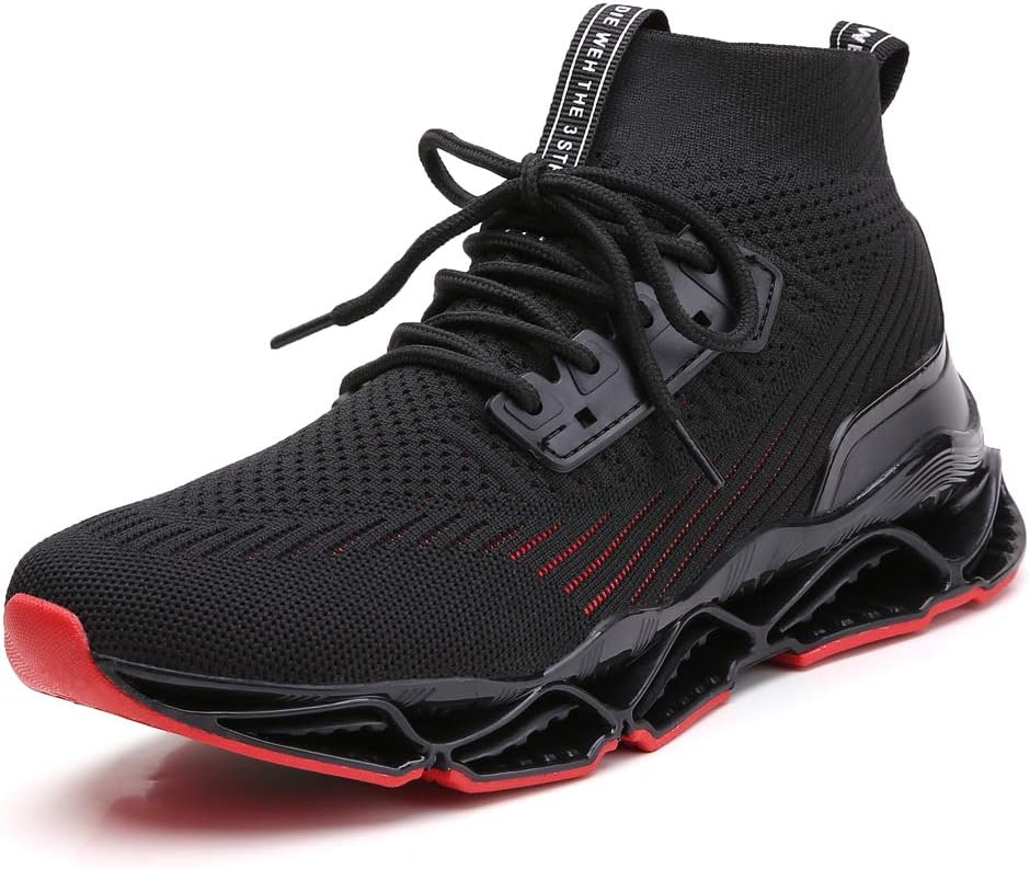 Ezkrwxn Sneakers for Men Running Shoes Athletic Tennis Walking Shoes Fashion Sneaker mesh Breathable Black red Size 9.5