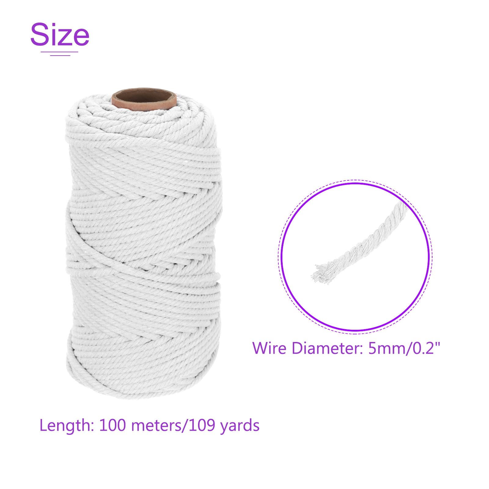 DMiotech 5mm x 100M (109 Yard) White Natural Cotton Macrame Rope - Image 4