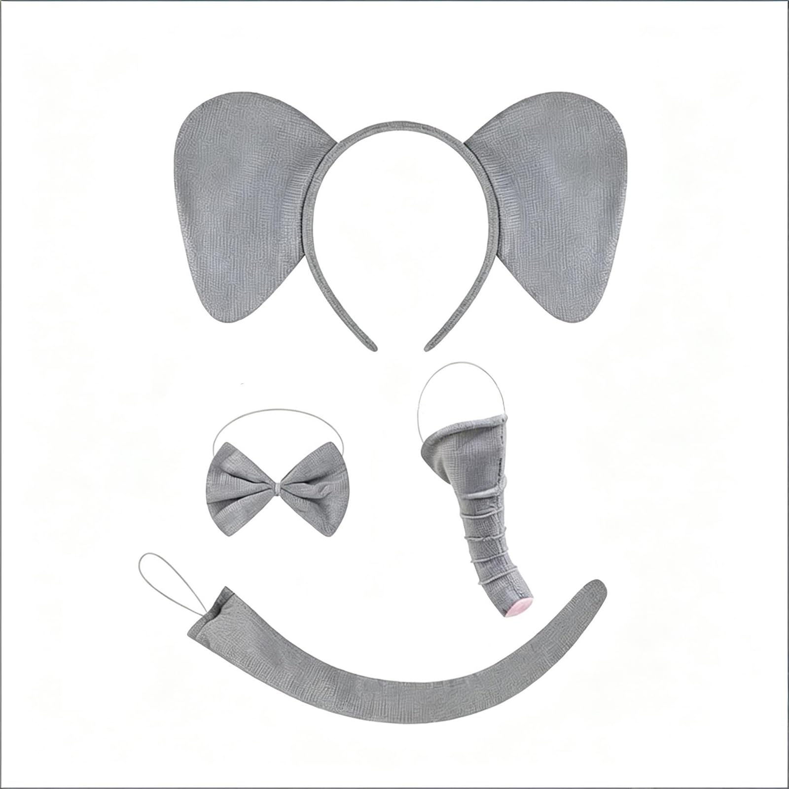 AMWYODK Animal Costume Set Collection – Tiger,Elephant (4-Piece Each: Headband, Nose/Trunk, Bow Tie & Tail) for Carnival, Fancy Dress & Halloween (elephant)
