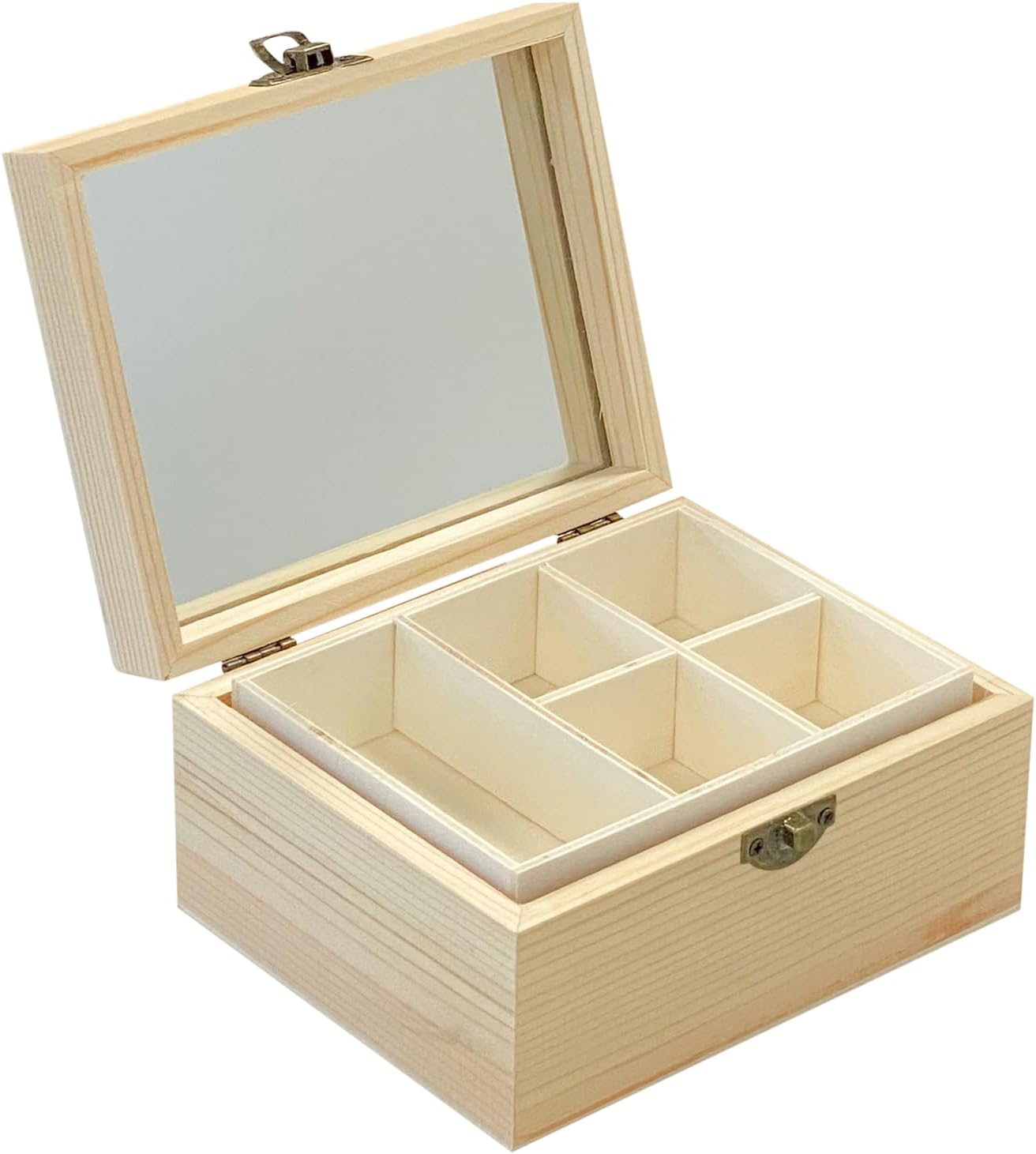 Cregugua 3 Pack Unfinished Surface Wood Jewelry Box (6x4.7x3 in) Small Wooden Chest Case with Glass Mirror
