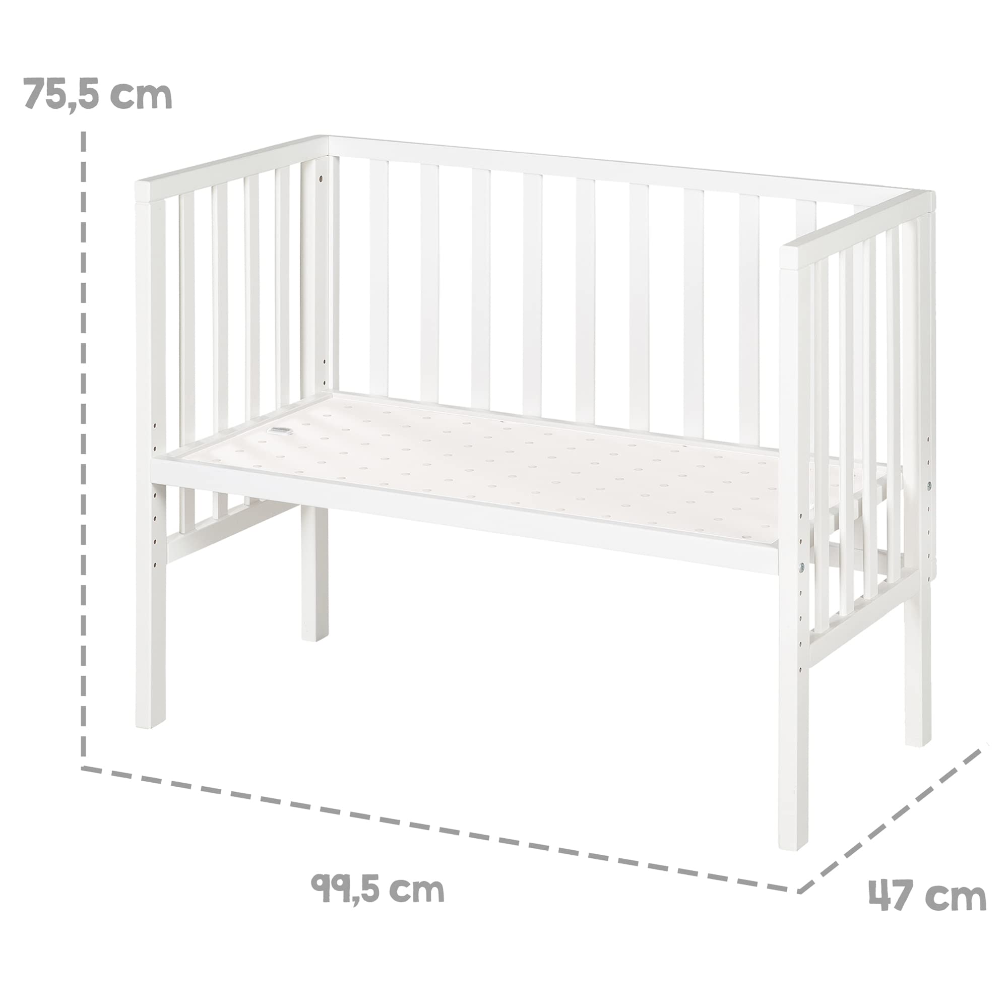 roba Lit Cododo 45 x 90 cm safe asleep® 2 en 1 - Hauteur Réglable - Petit Lit Complet avec Matelas + Barrière en Toile + Bordure en Maille - Ensemble de Lit Bébé - Bois Blanc