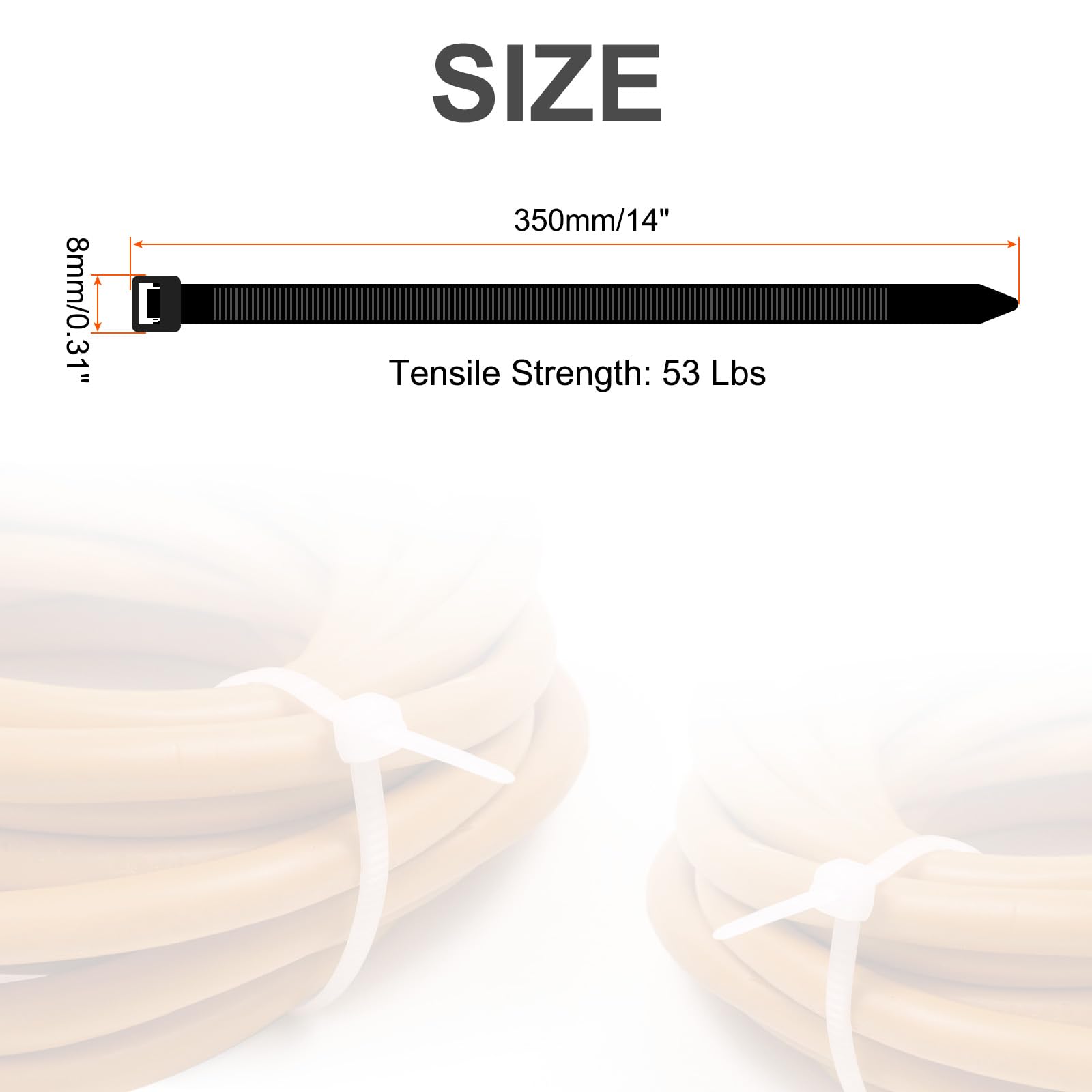 QUARKZMAN 200pz 14" 53 Libbre Fascette per Cavi Fascette Stringicavo in Nylon Auto-Bloccanti Lunghe 5/16" per Gestione Cavi, Nero