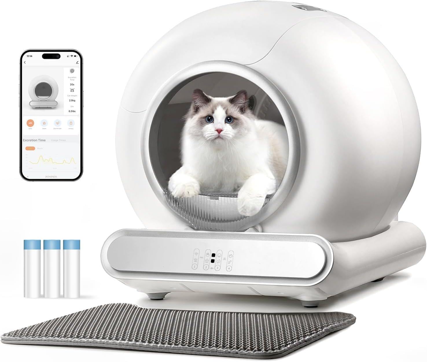 Arenero Gatos Autolimpiable 65+9L Caja Arena Gato Automatica con Control de Aplicación WC Gatos Automatico con Alfombra Arenero Gato (TYPE4)