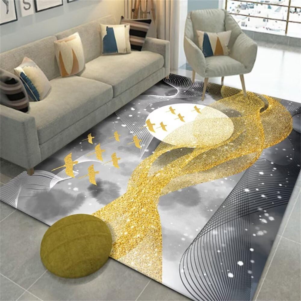 Tapis de bureau XXL damier gris orné de lignes dorées pour chambre fille 200x280CM