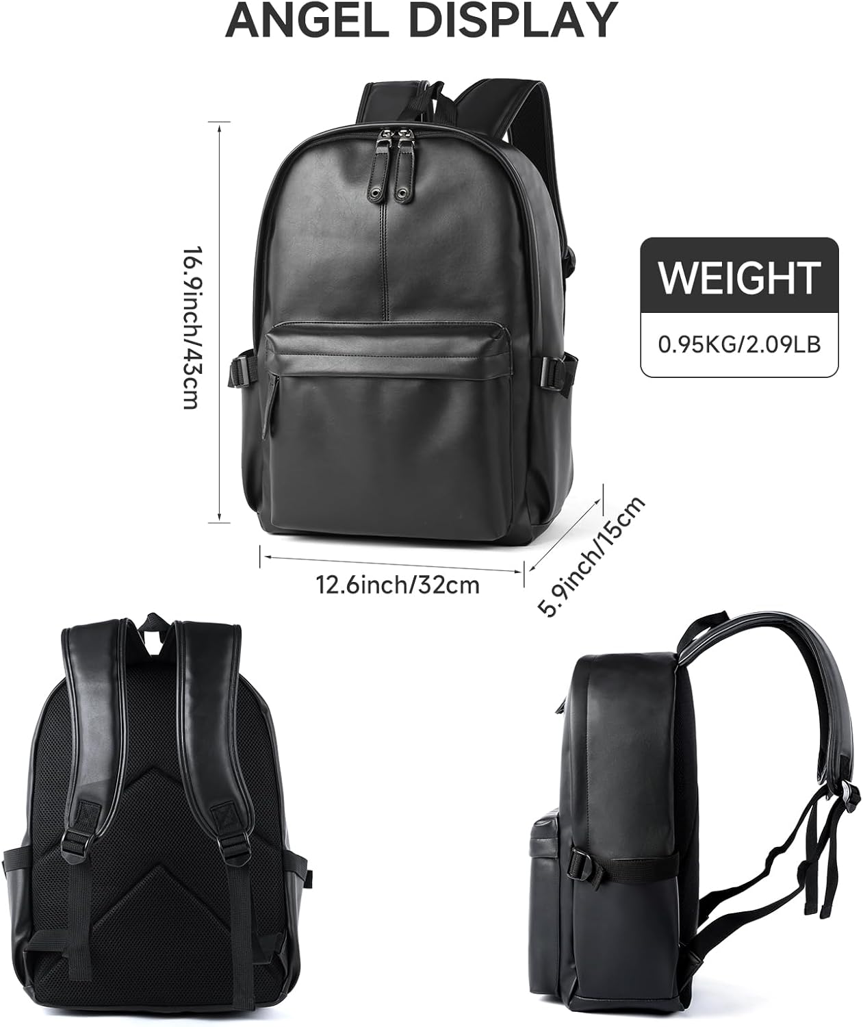 MOYYI Leather Backpack for Men Black Large Backpack Fit 15.6inch Laptop Rucksack Waterproof for business Commute Casual Daypack