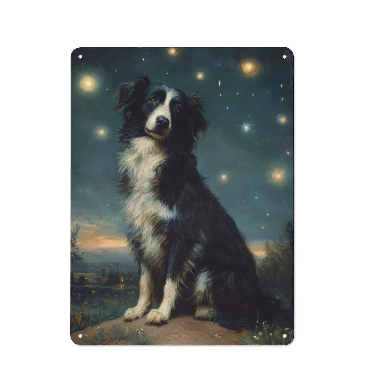 Junmoney Dog Under The Stars Decorative Metal Plaque 40X30cm, Garage Style Shed Wall Plaque For Workshop, Basement, Shed Or Games Room