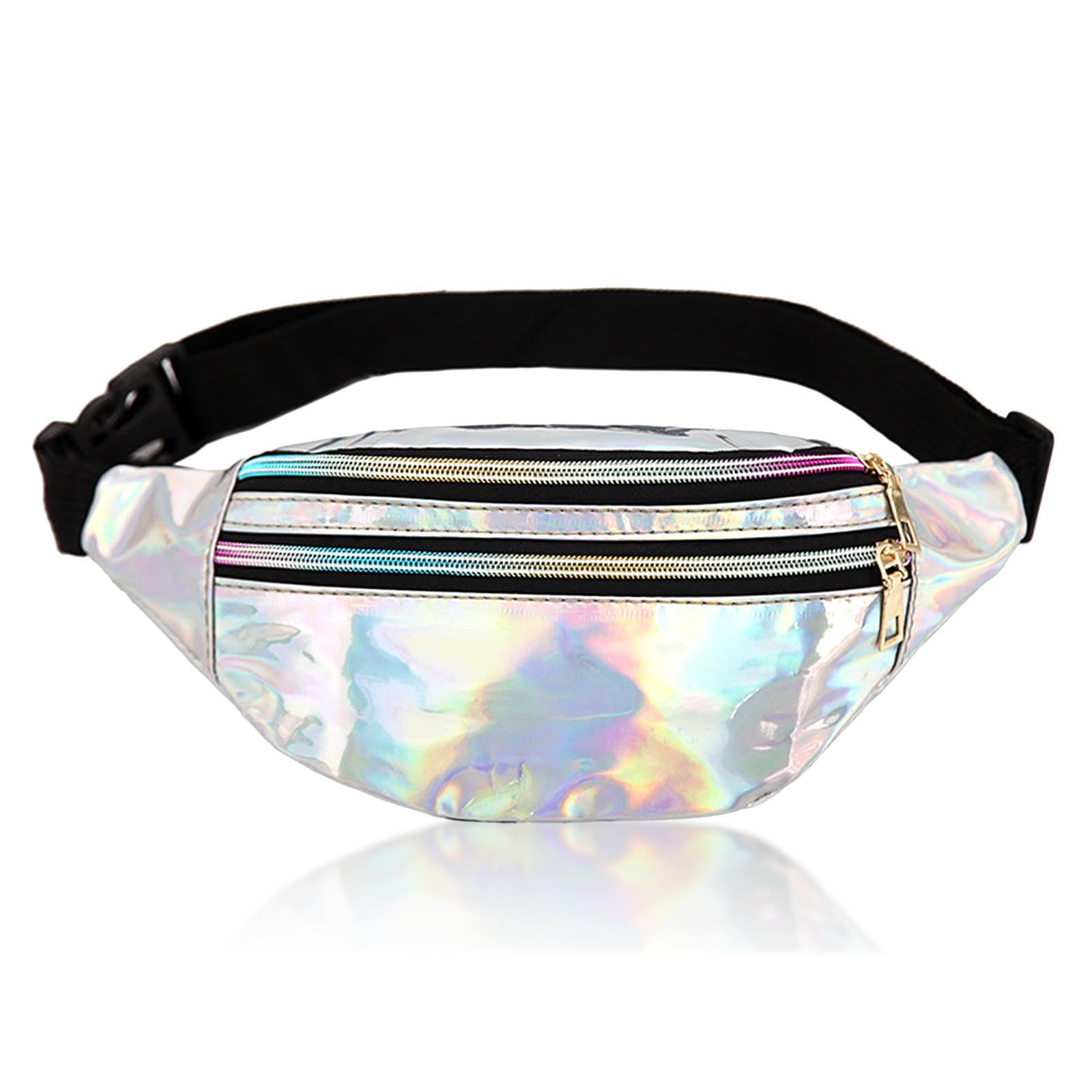 AYNKH Fashion Metallic Bum Bag with Adjustable Strap Smooth Zip Three Compartments, Waterproof Waist Bag Stylish Fanny Pack for Party Festival Sports Outdoor Travel Unisex