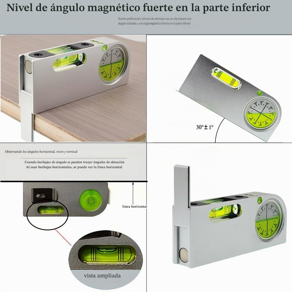 Nivel de medición multiángulo con mini medidor de nivel magnético de aleación de aluminio sólido, mini medidor de burbujas portátil (verde)
