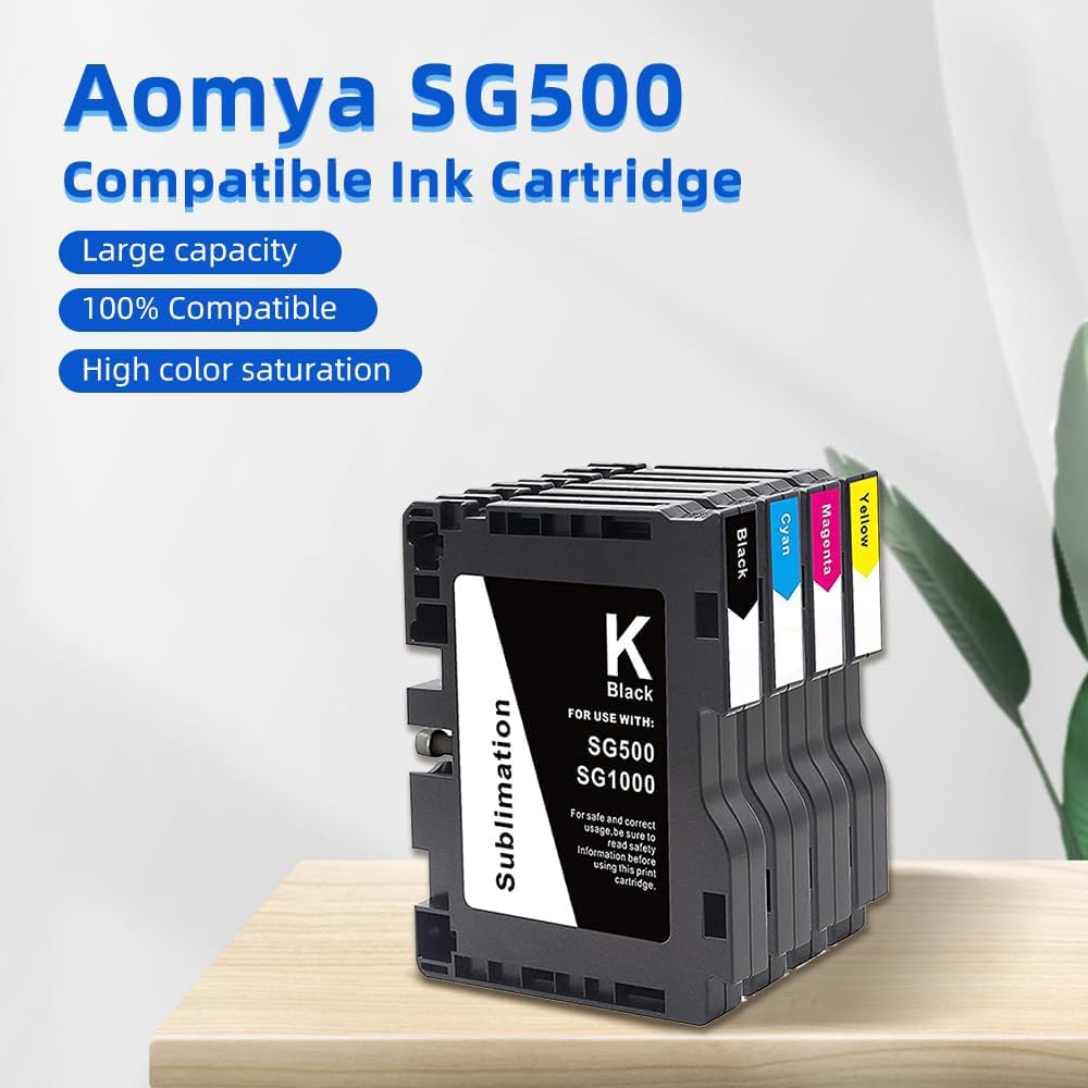 Aomya Upgrade Compatibel SG500 SG1000 Sublimatie-inkt met verbeterde chip, vervanging voor Sawgrass Virtuoso SG500 SG1000 printer, 4 stuks, zwart, cyaan, magenta, geel
