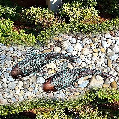 Tooyuart Garden Sculptures & Statues,Koi Fish Decor,Garden Fish Art,Set of 2 Antique Koi Fish Yard Art Decor for Outdoors,Patio,Yard,Lawn,Pond,Home Decoration (Bronz)