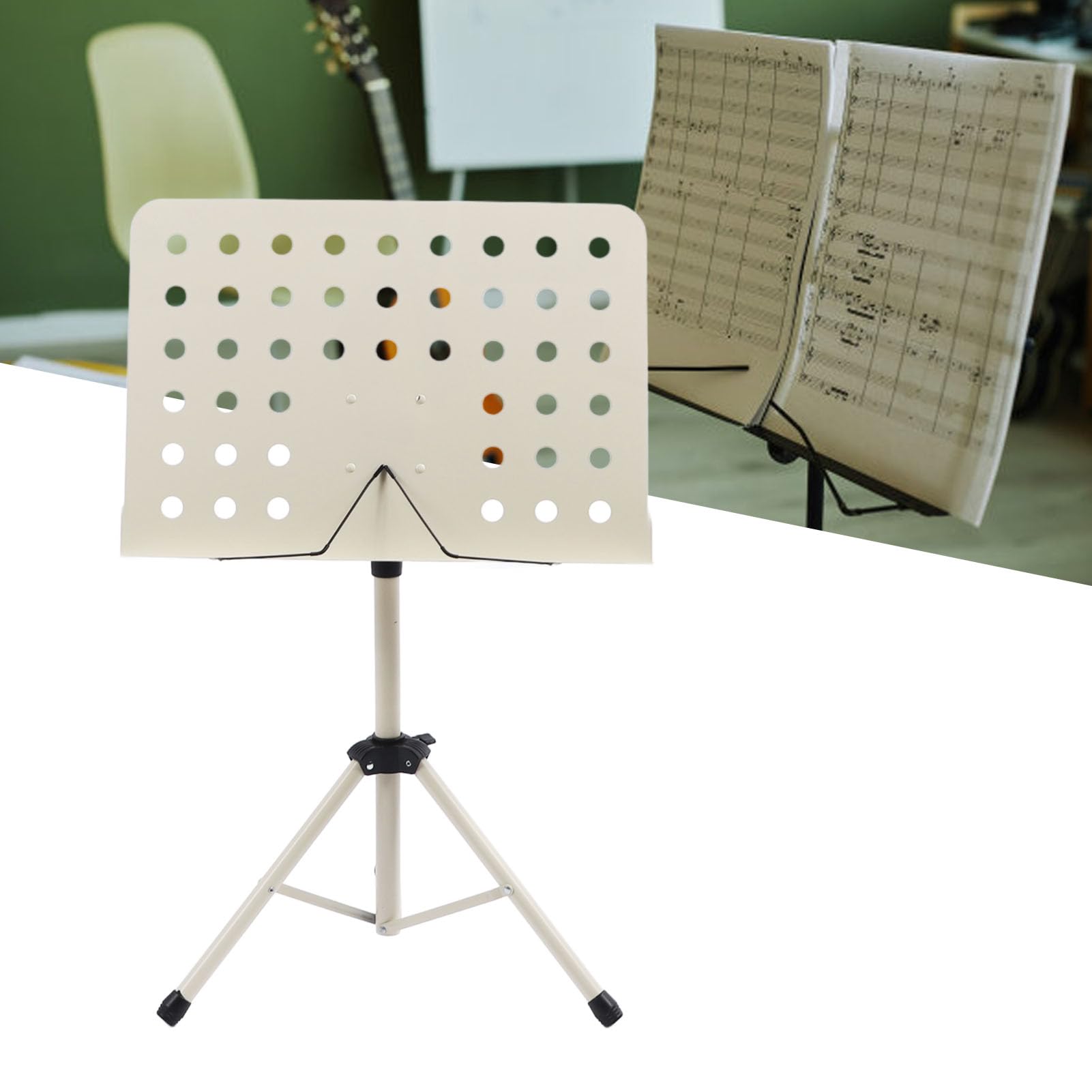 Atril Plegable para Partituras, Soporte para Partituras Profesional de Construcción Duradera, Altura Ajustable, Atril Portátil para Interpretación de Violín y Saxofón (Beige)