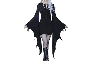 Womens Halloween Costumes Sexy Bat Sleeve Dress Gothic Vintage Mini Wrap Dress...