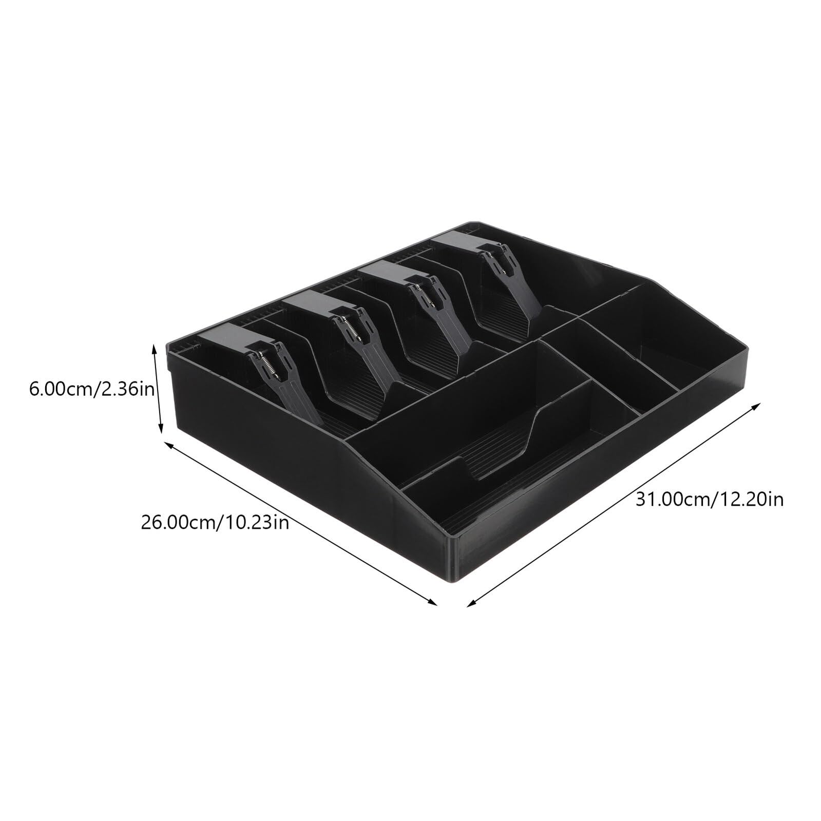 Vassoio per Contanti da Cassa Piccolo, 2 Pezzi, Nero | Inserto per Cassetto con Scomparti Multipli, Abs e Ferro, per Monete e Banconote, Negozi e Banchi
