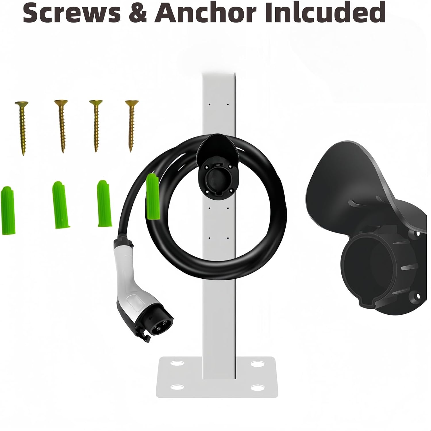 EV Charger Holder Wall Mount for SAE J1772, Electric Car Charging Cable Holder Hanger Organizer, Electric Vehicle Charging Cord Holder Wall-Mount Connector, Space-Saving