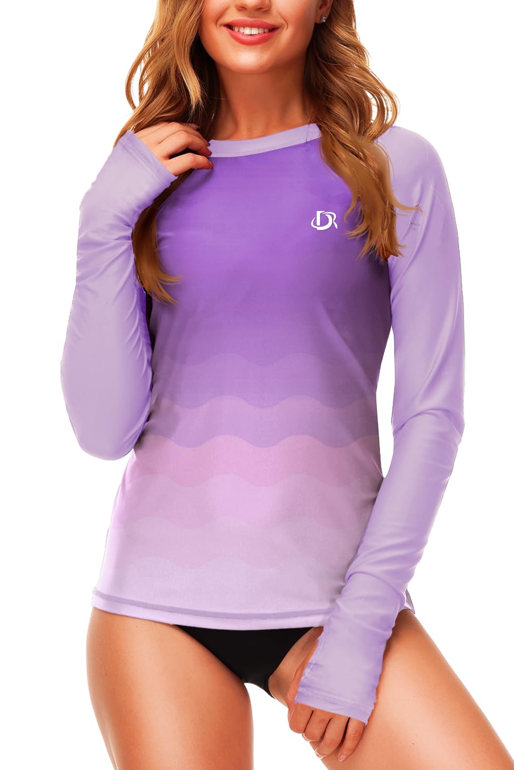 deerose Womens Gradient Rash Guard UPF 50+ Swim Shirts Surfing Top with Thumb Hole, Light Purple, Medium-picture-24