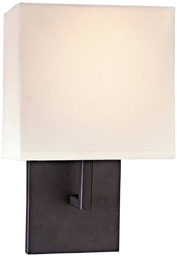 George Kovacs P470-617 1 Light Wall Sconce w/Off White Linen Shade, Bronze