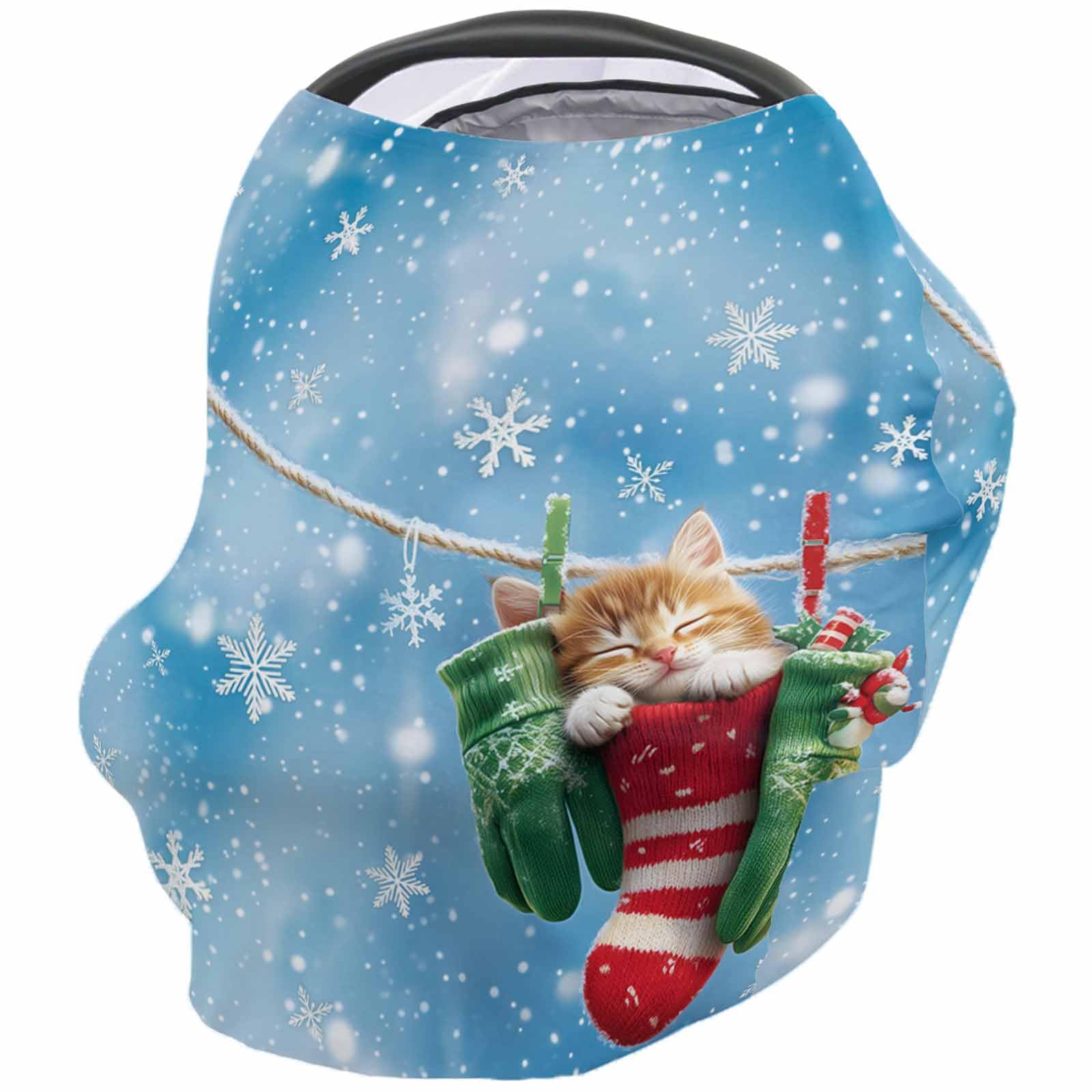 Nursing Cover for Breastfeeding Scarf, Blue Ombre Red Santa Sock Snowflakes Baby Car Covers Super Soft Multi Use for Canopy Shopping Cart Cover Blanket Stroller Cover