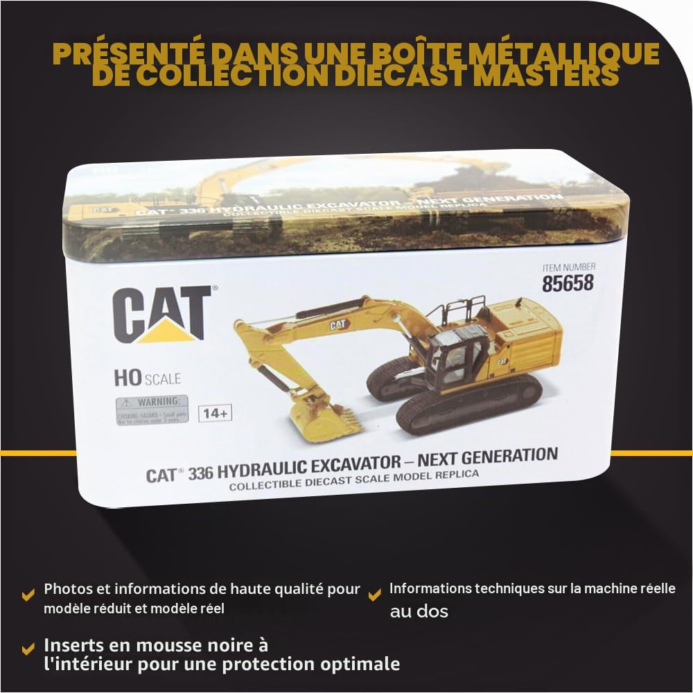 Diecast Masters 85658 Caterpillar 336 Next Gen, véhicule de Chantier H0 Cat détaillé dans Une boîte en métal, échelle 1:87, Environ 12 x 4,1 x 5,5 cm, 14+, Convient pour Le modélisme ferroviaire et