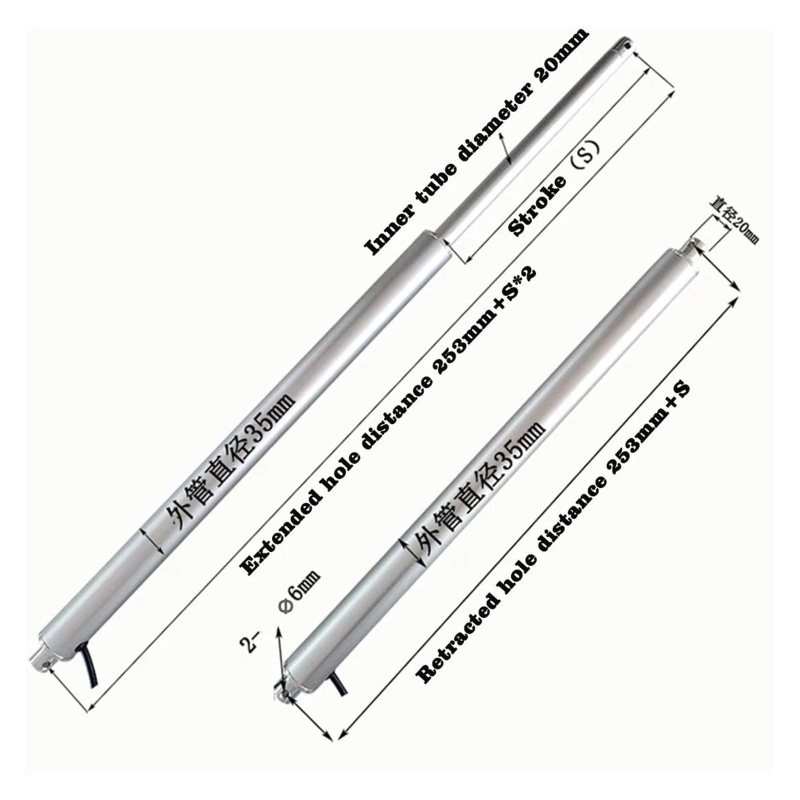 DC12V Tubular Linear Actuator high Torque 1500N 15mm/s 50mm-300mm(Stroke 200mm)