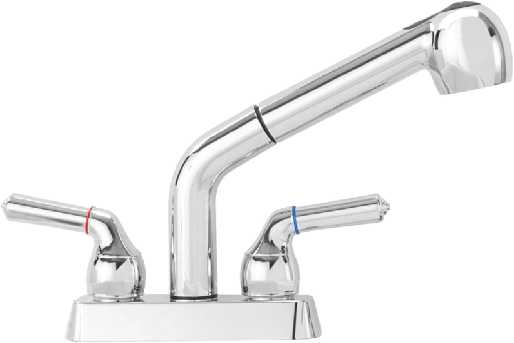 JS Jackson Supplies Dual Handle Pull Out Faucet, Chrome Finish, 4 Inch Center Set, Universal Utility Sink or Laundry Tub ABS Plastic Faucet with Spray Setting