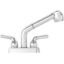 JS Jackson Supplies Dual Handle Pull Out Faucet, Chrome Finish, 4 Inch Center Set, Universal Utility Sink or Laundry Tub ABS Plastic Faucet with Spray Setting