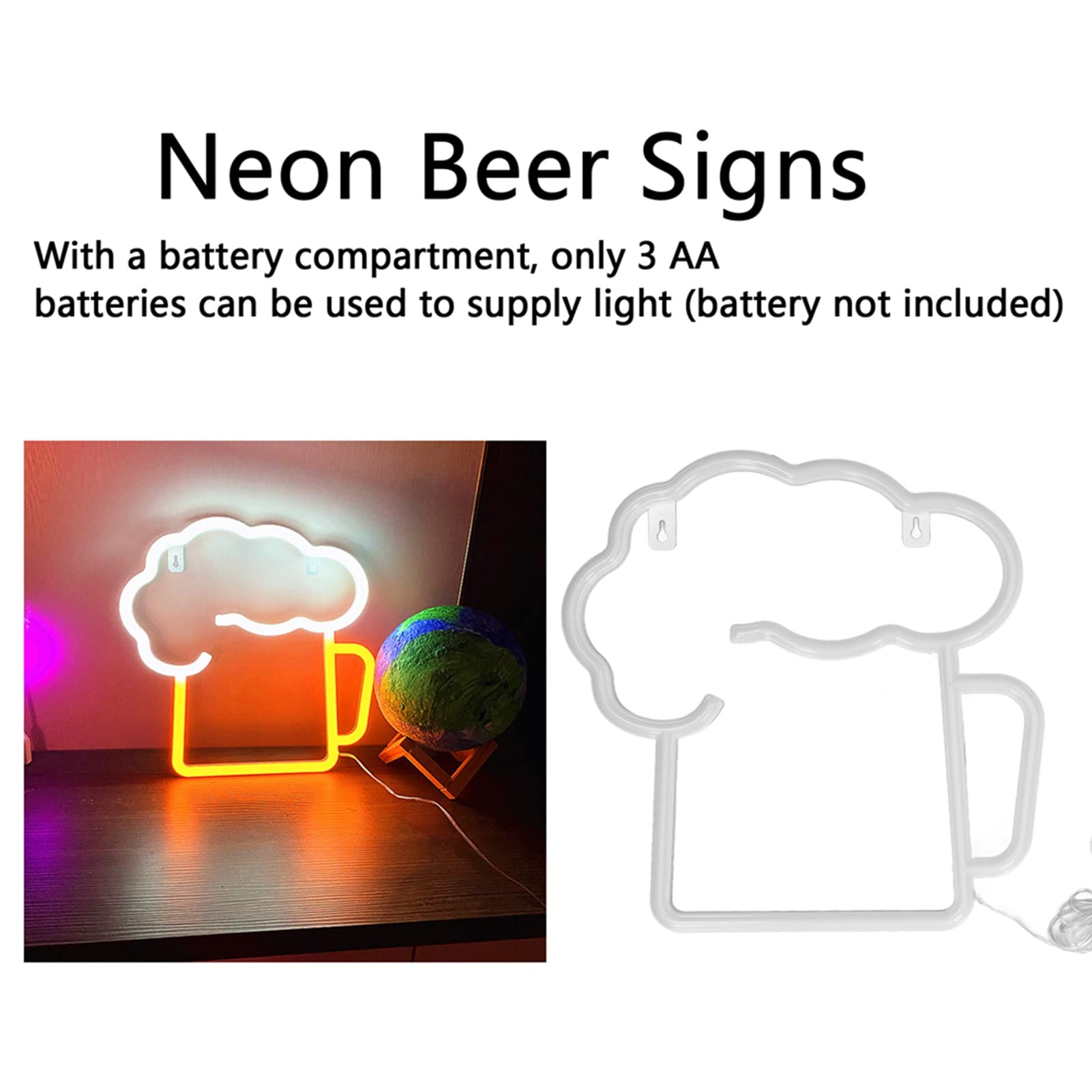 Beer Neon Signs LED Neon Light Signs for Decor Yellow White Beer Bar Bedroom Neon Lights for Bar Beach Store Christmas Birthday Party 11.8” X 11.4”