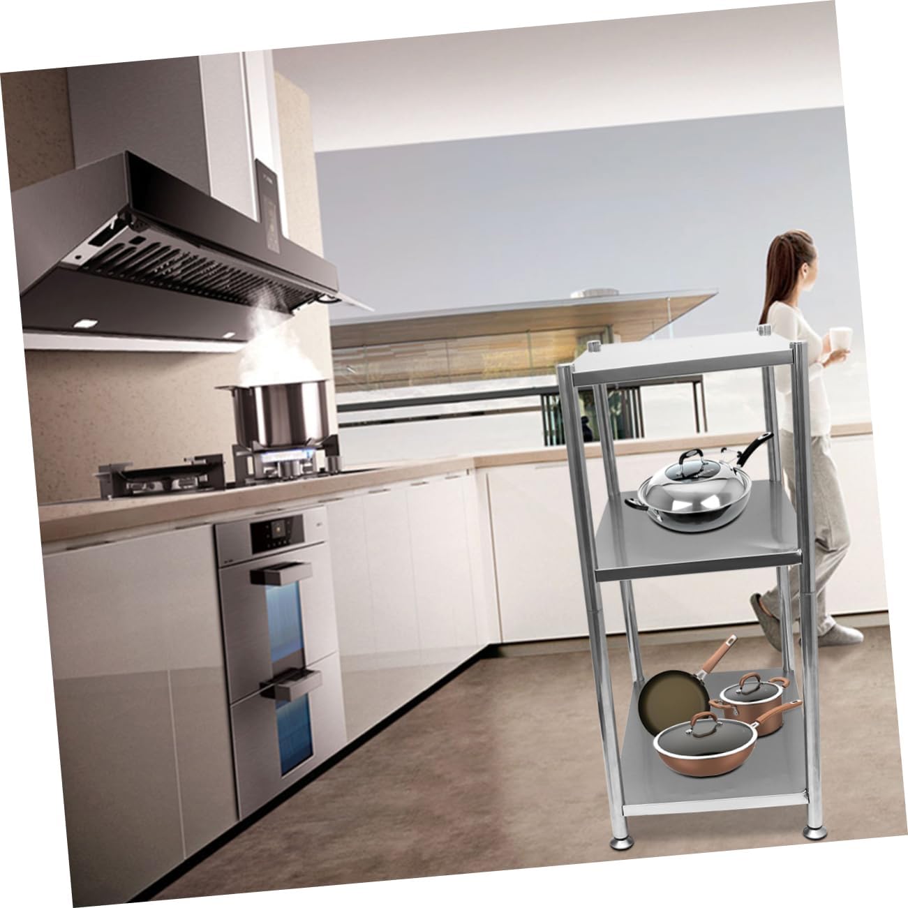 ABOOFAN Multifunctional Kitchen Storage Rack Three Layer Shelf for Home and Restaurant Space-Saving Design Material Easy Organization for Cutlery and More