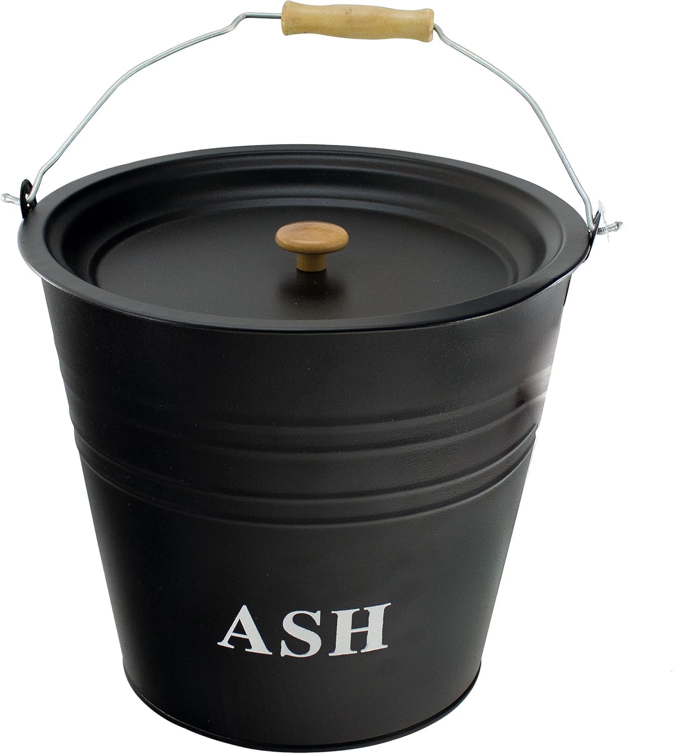 Vivaas Black 12L Ash Bucket With Lid Easy To Carry Wooden Handle Fireside For Hot Ash Coal Logs Chunks Pellets Fireplaces Fire Pits Bucket Charcoal Bin Box Galvanised For Indoor Outdoor