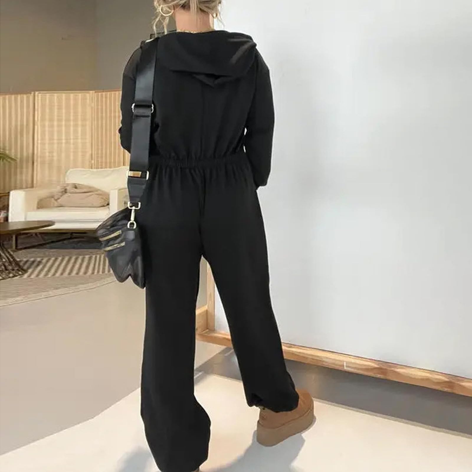 LUCKME Tuta Intera Donna Felpa Manica Lunga Tinta Unita Casual Autunno