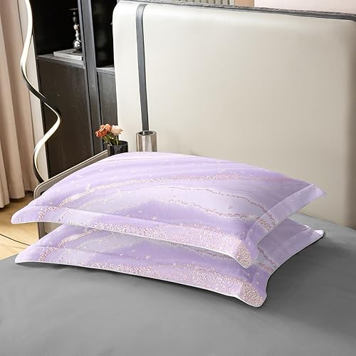 Miniatura 5 de Erosebridal Juego de funda de edredón 100 % algodón de mármol morado y rosa, tamaño matrimonial, juego de ropa de cama femenina de acuarela para