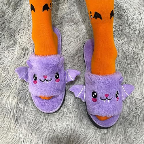 Halloween Slippers,Bat Slippers,Adults Fuzzy Slippers Soft Plush Cozy Open Toe Shoes For Indoor Outdoor Women Girlfriend4
